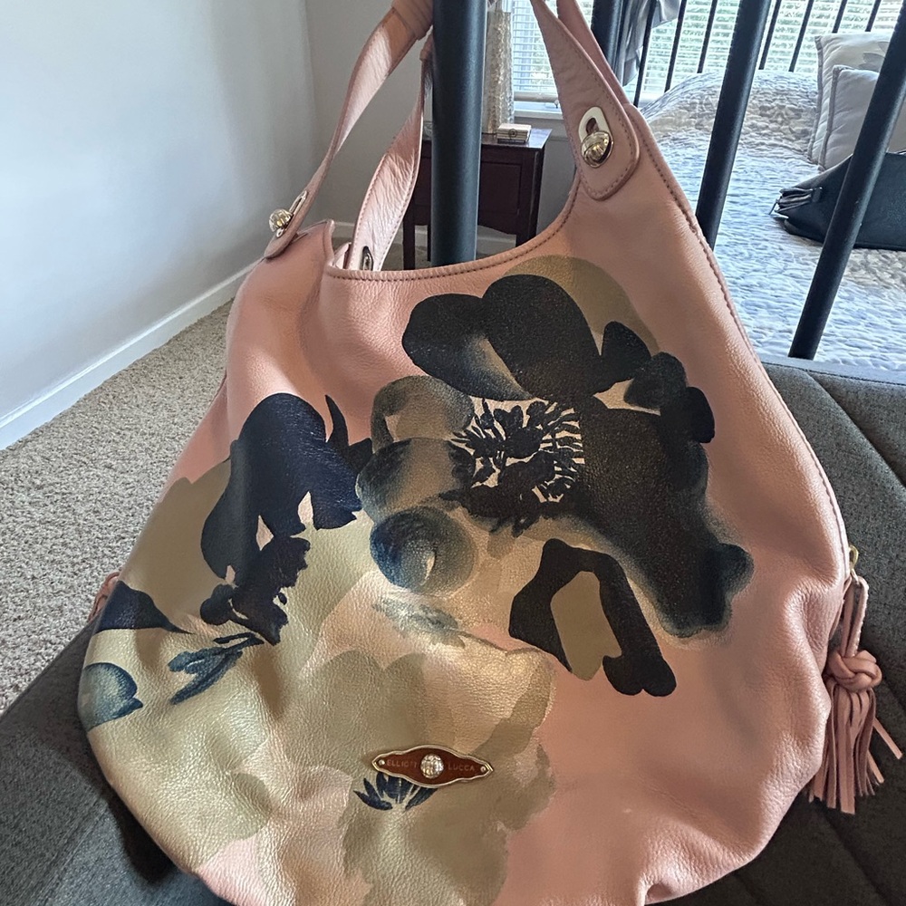 Elliott Lucca Pink and Black Floral Hobo Bag